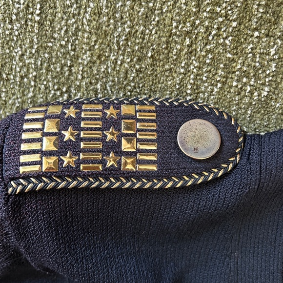 St. John Wool Blend Knit Cardigan Black Gold Military Embellished, Size Small - Picture 5 of 6